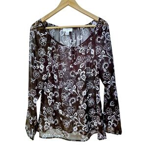 4/$20 LOFT Sheer Brown and White Floral Blouse
